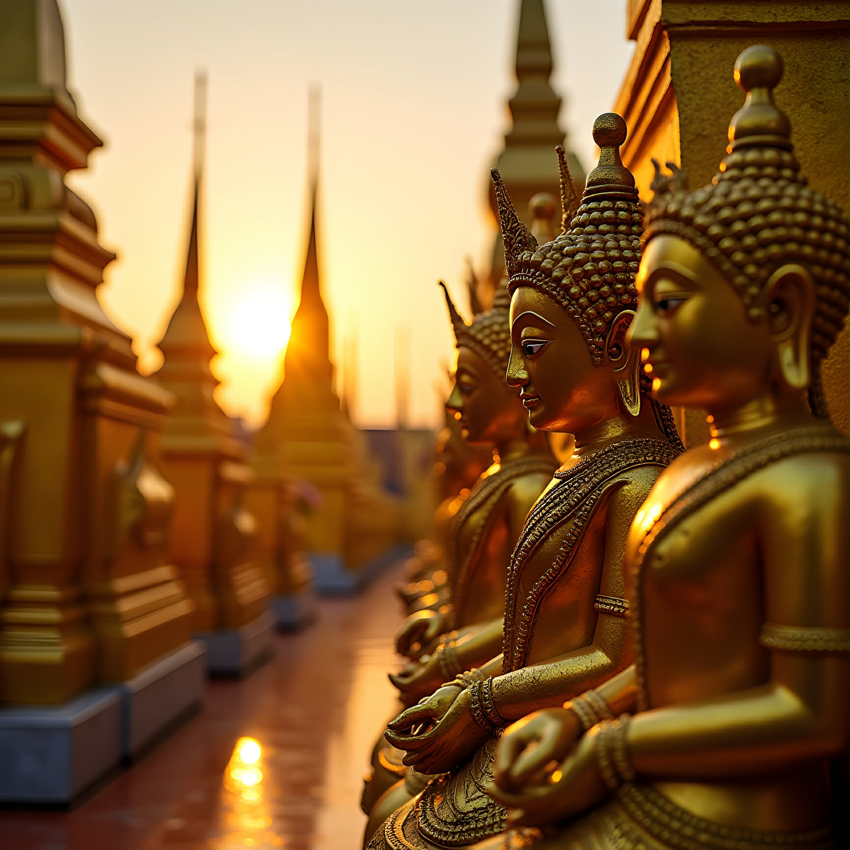 Golden Buddha statues at the entrance of Nuad Thai Massage Athens