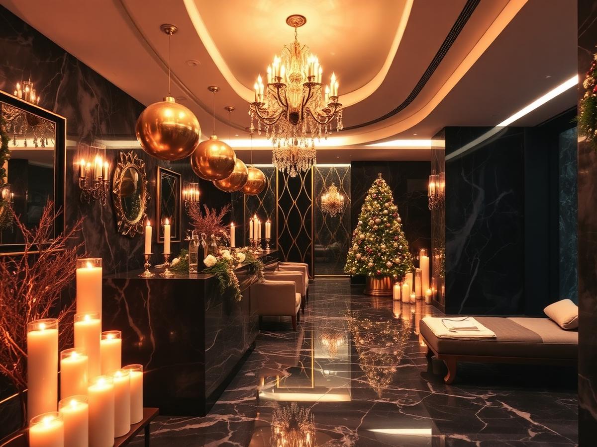 Festive Christmas spa setting with candles and gifts at Nuad Thai Massage Athens