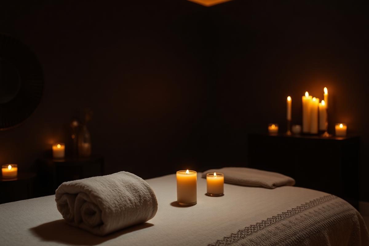 Candlelit private spa suite prepared for The Richman's Ritual